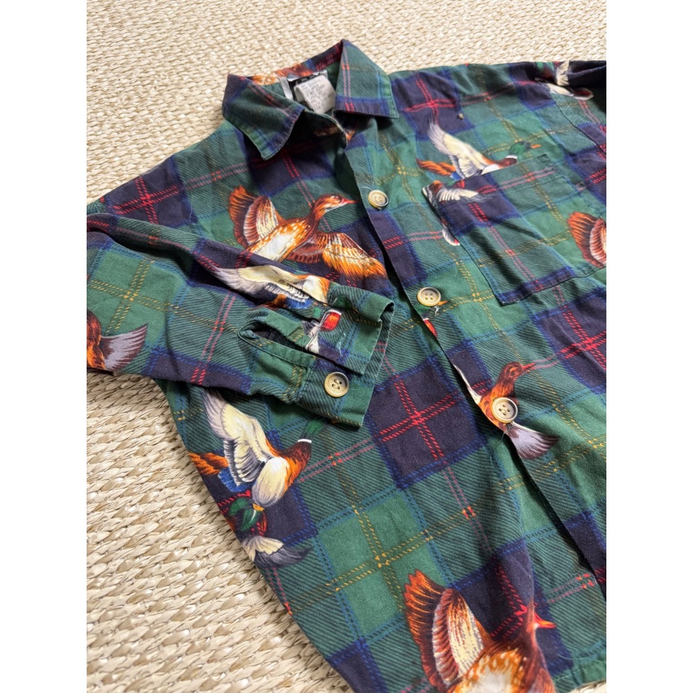 Vintage Spudz Kids Plaid Duck Print Shirt 4T, 4-6 rustic cabin cottagecore USA